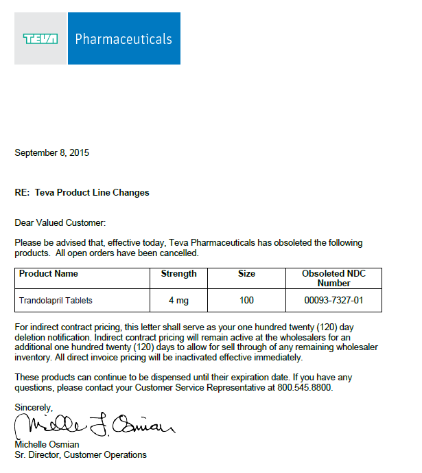Teva Pharmaceuticals product line changes announcement