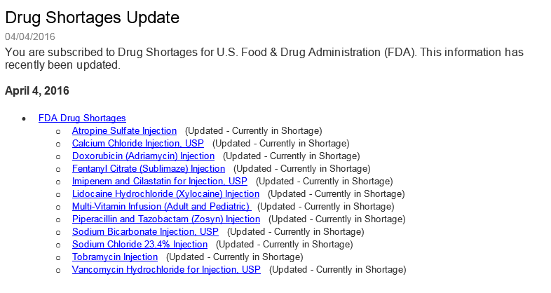 FDA Drug Shortage information