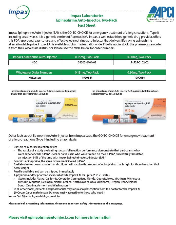 Impax Labs ephinephrine auto-injector fact sheet