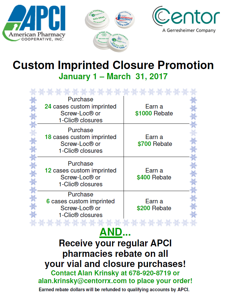Centor Custom Imprinted Closure Promotion
