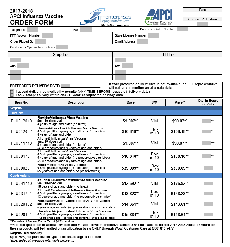 FFF Entrprises Order form