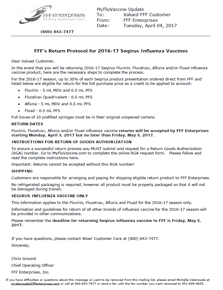 FFF Enterprises return instructions