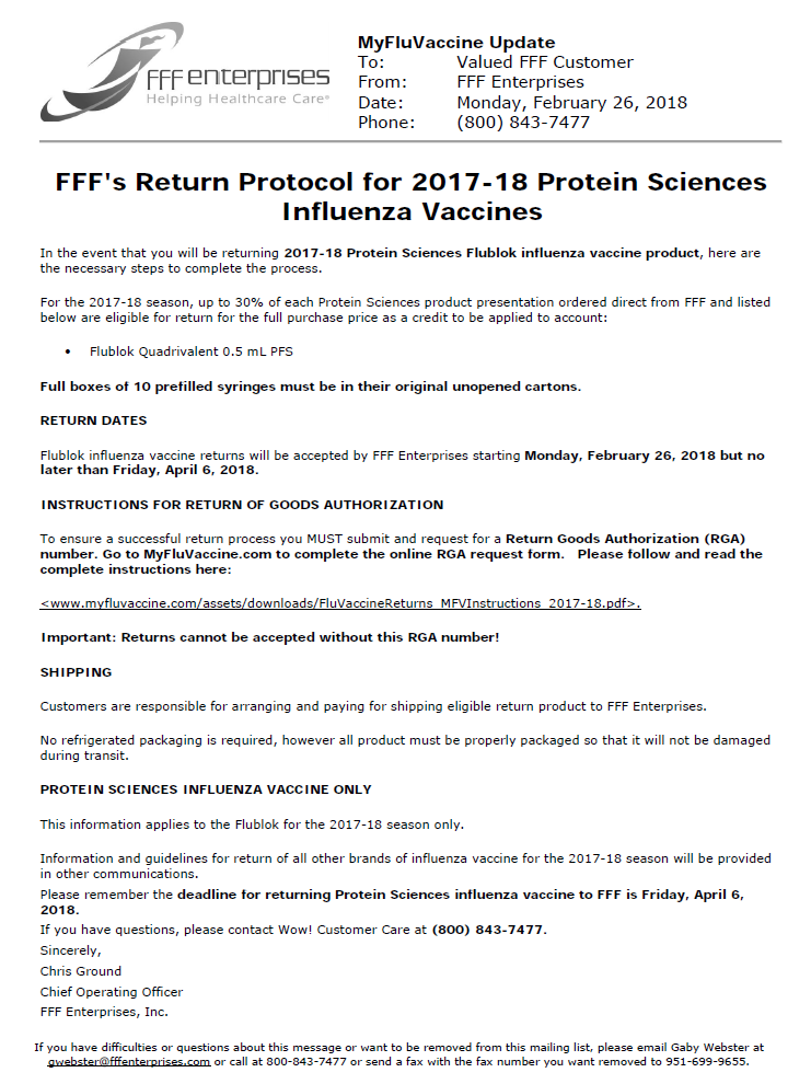 Flu vaccine return protocol