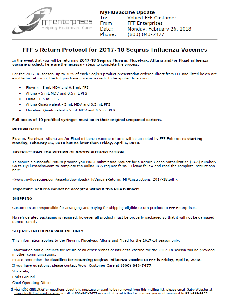 Flu vaccine return protocol