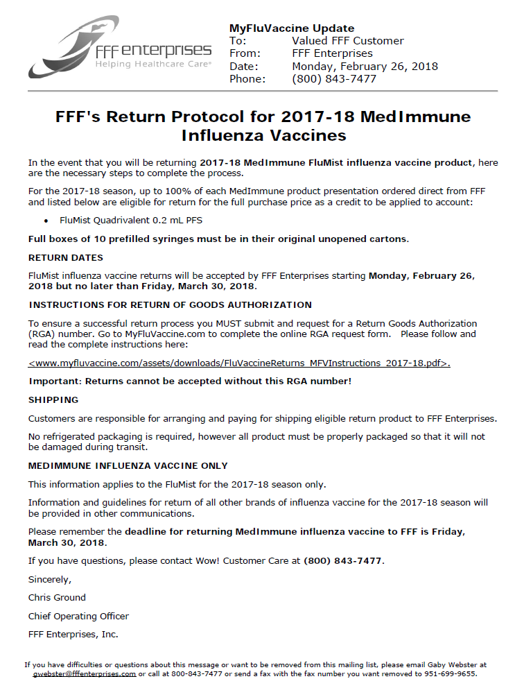 Flu vaccine return protocol