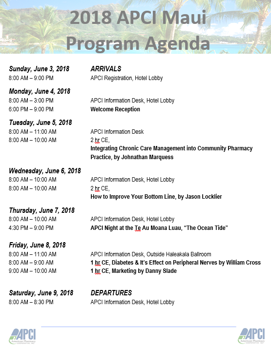 Tentative Agenda for Hawaii CE Program