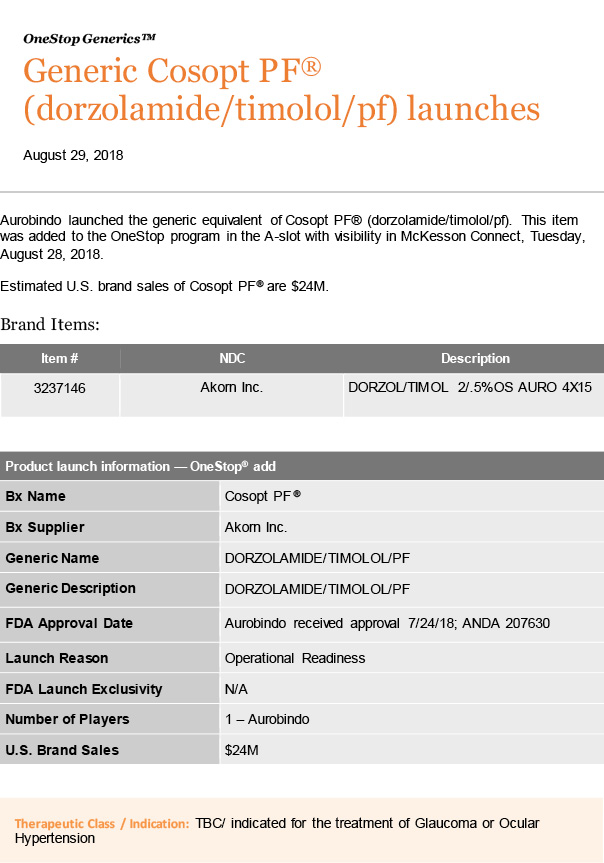 Generic Cosopt PF launch information