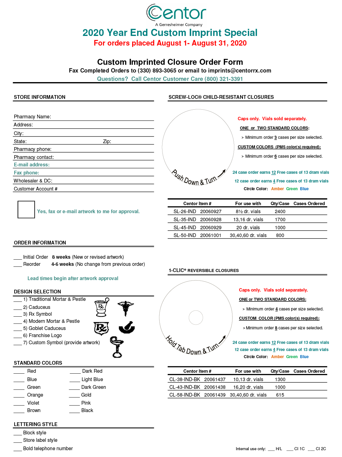 Centor special order form