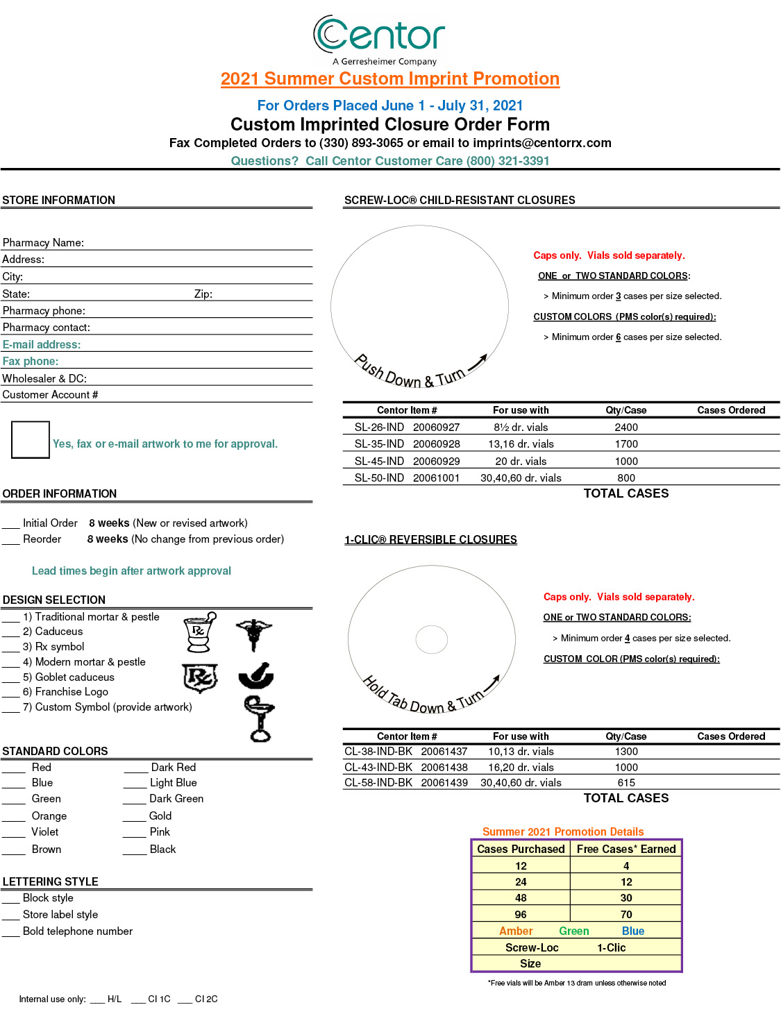 Centor Summer imprint promotion order form