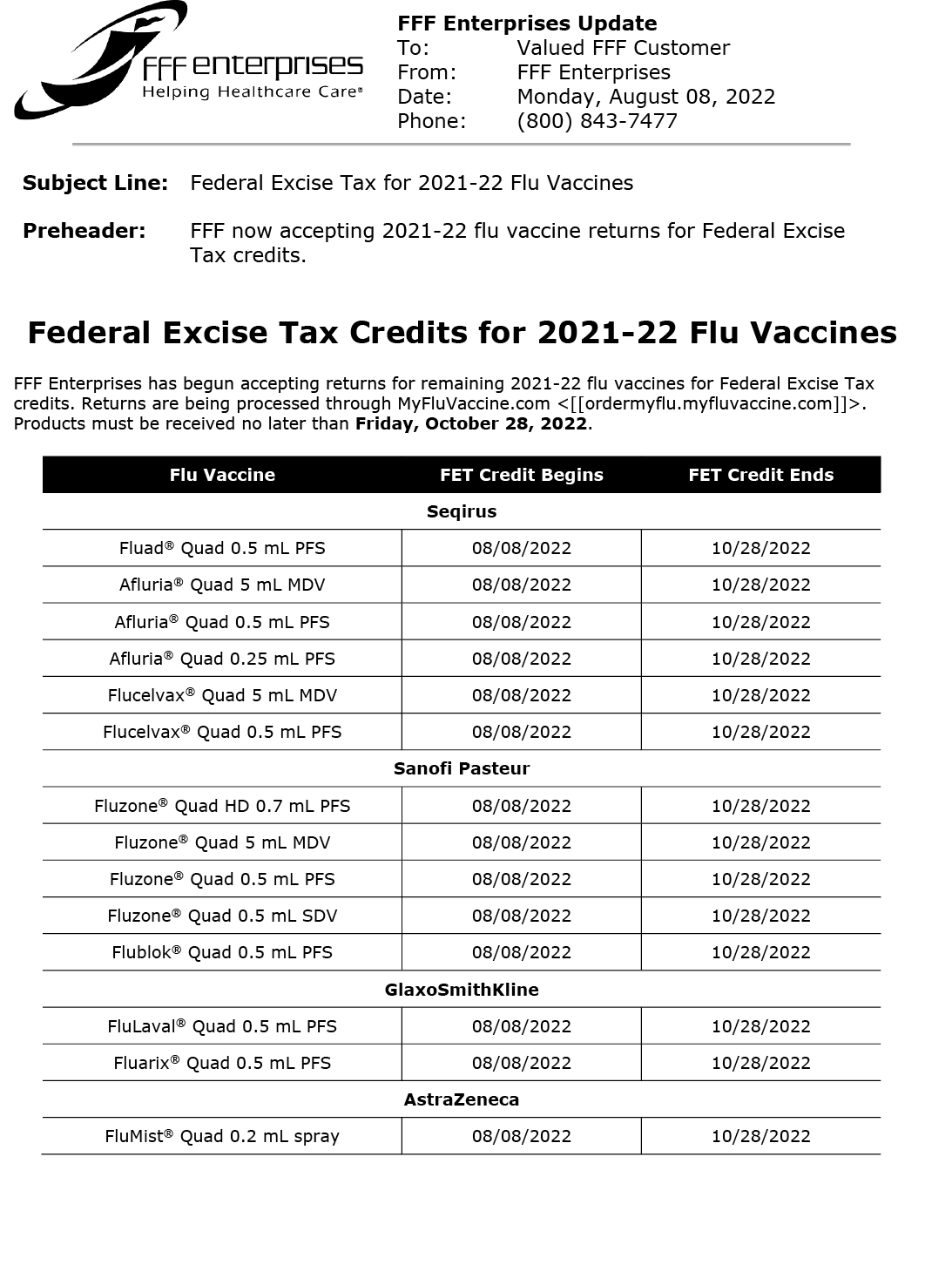 FFF Enterprises federal excise tax refund information