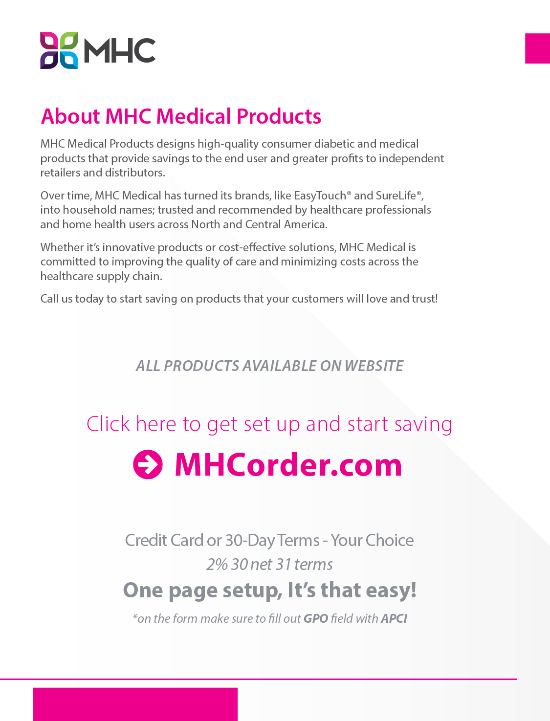 MHC Medical Products promotional information