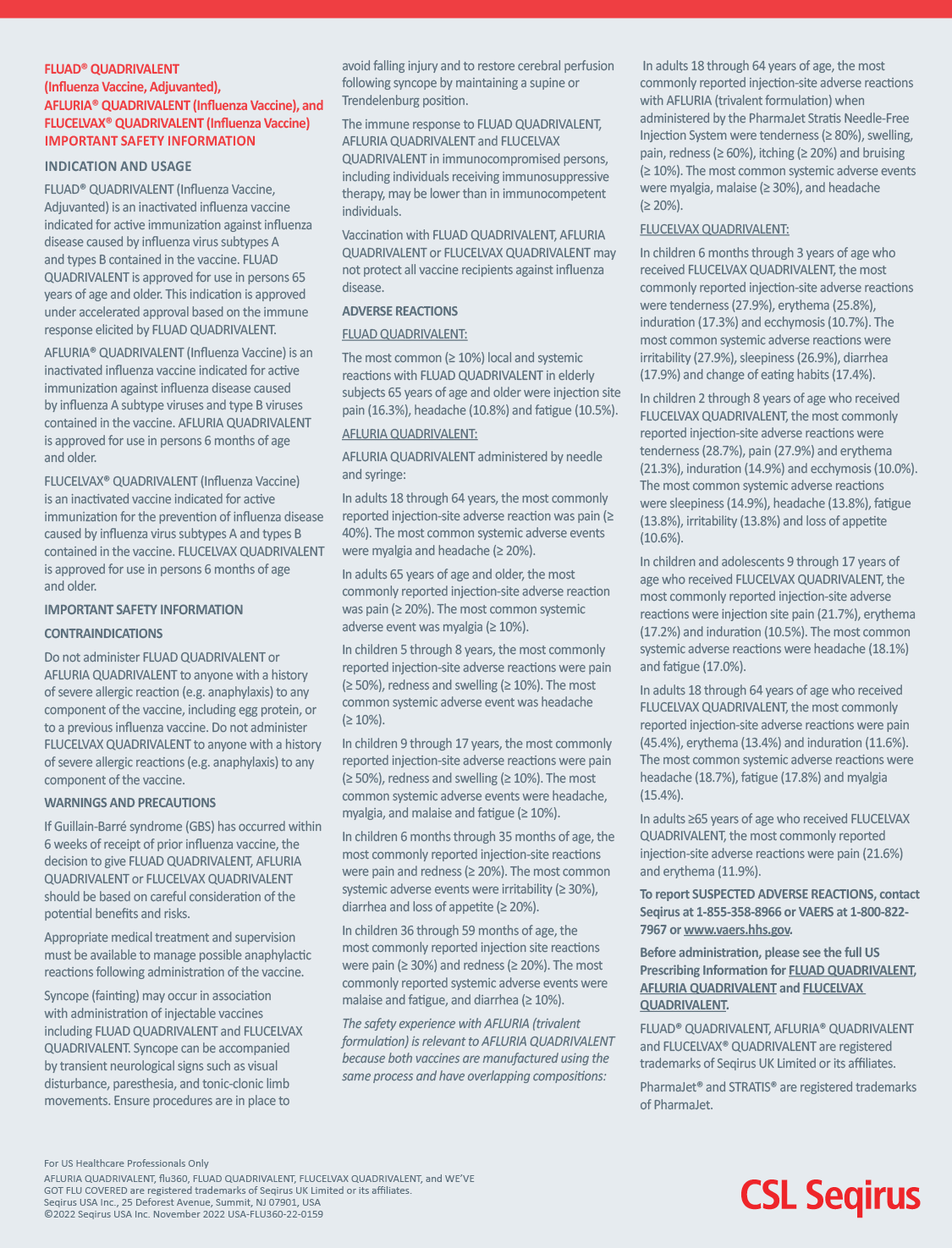 Seqirus flu vaccine information sheet page 2