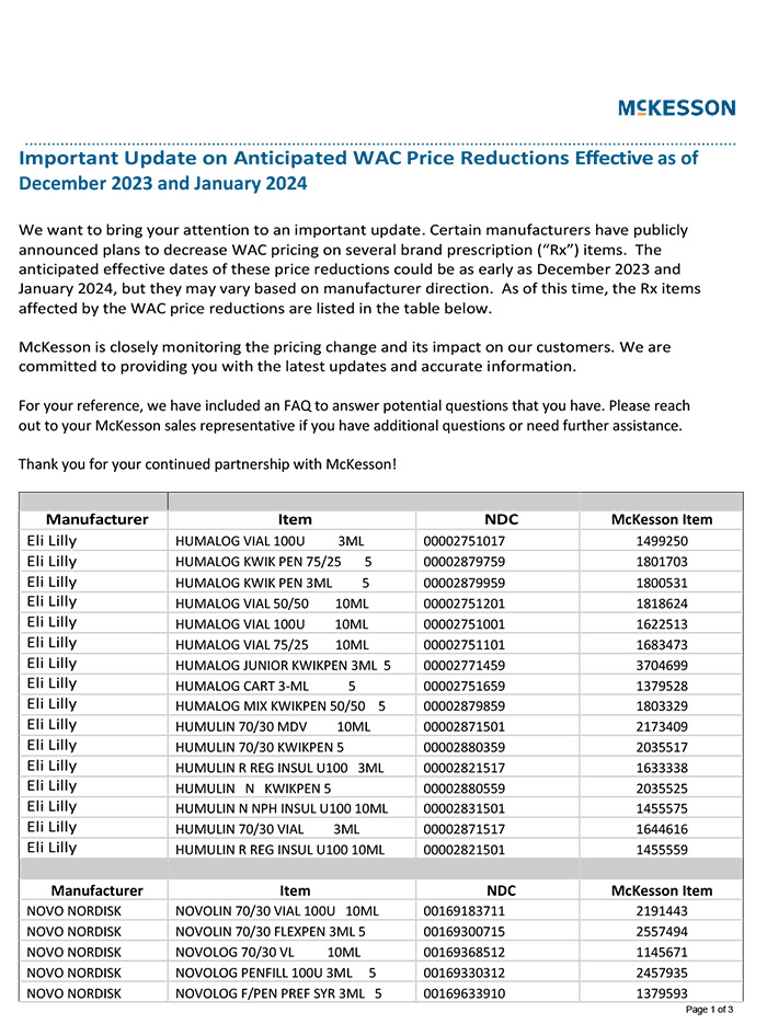 McKesson WAC Decrease Communication page 1
