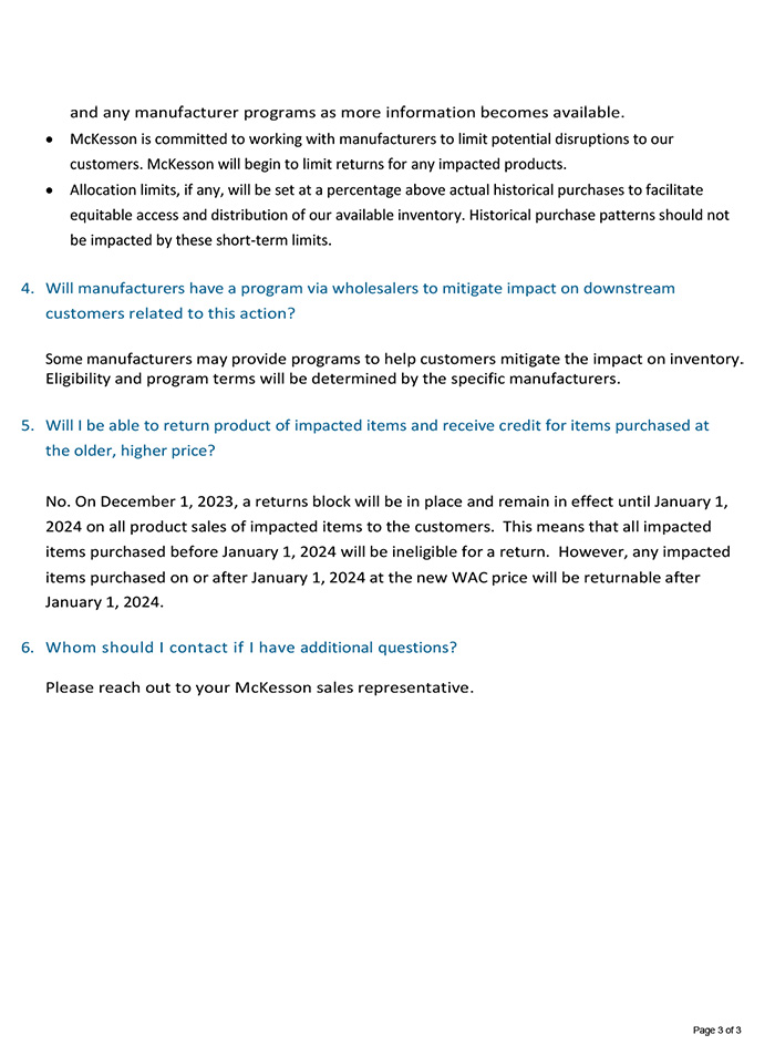 McKesson WAC Decrease Communication page 3