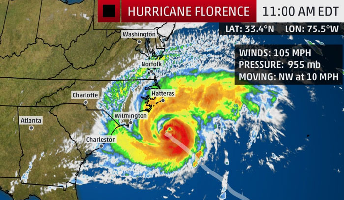 Radar image of Hurricane Florence via weather.com