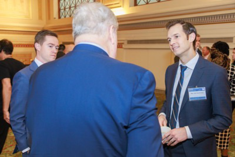 Dan Sjostedt talking with Congressman Auchincloss