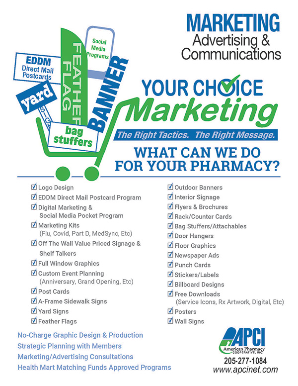 An image listing the various marketing materials and services available to APCI members