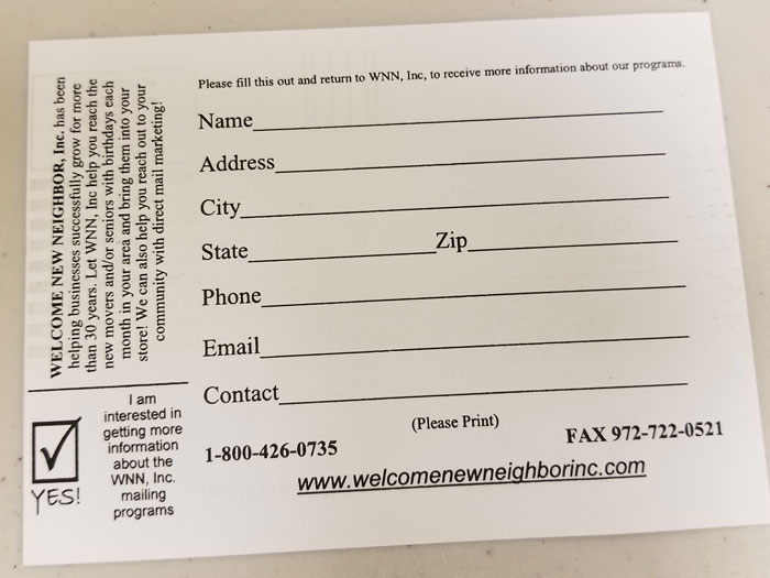 WNN response card