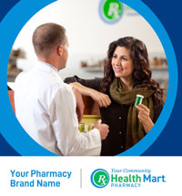 Cropped screen shot from a Health Mart Pocket Campaign Elite sample ad featuring a pharmacist and a patient