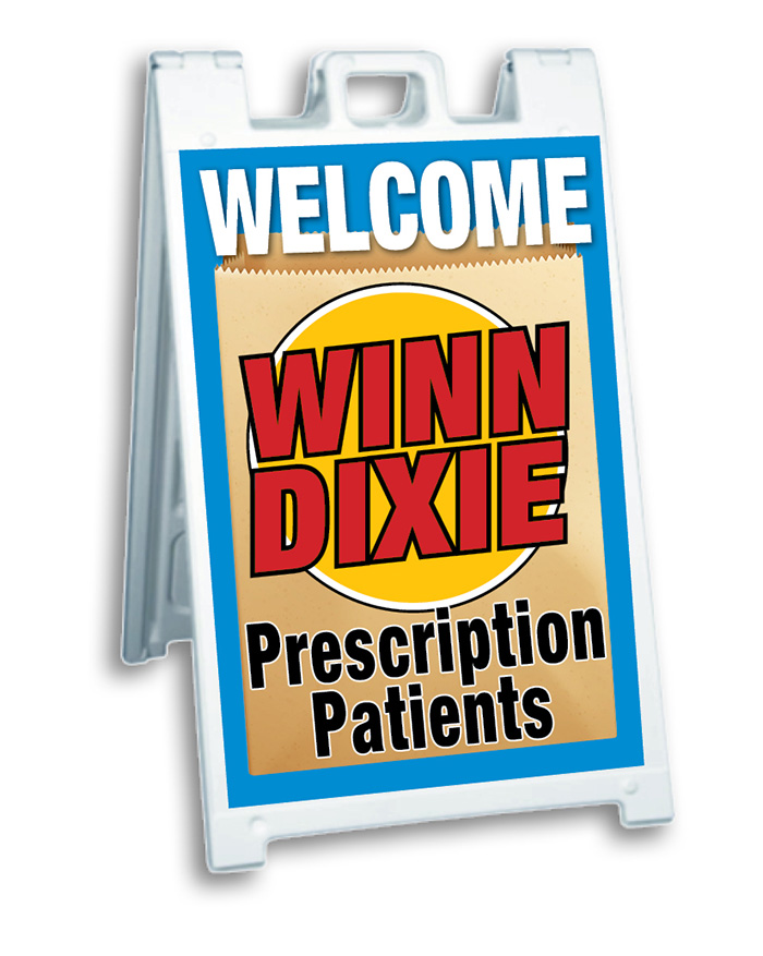 Winn Dixie Pharmacy Closing A-frame sign with insert